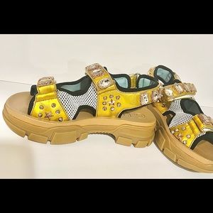 Gold , diamond gucci slippers